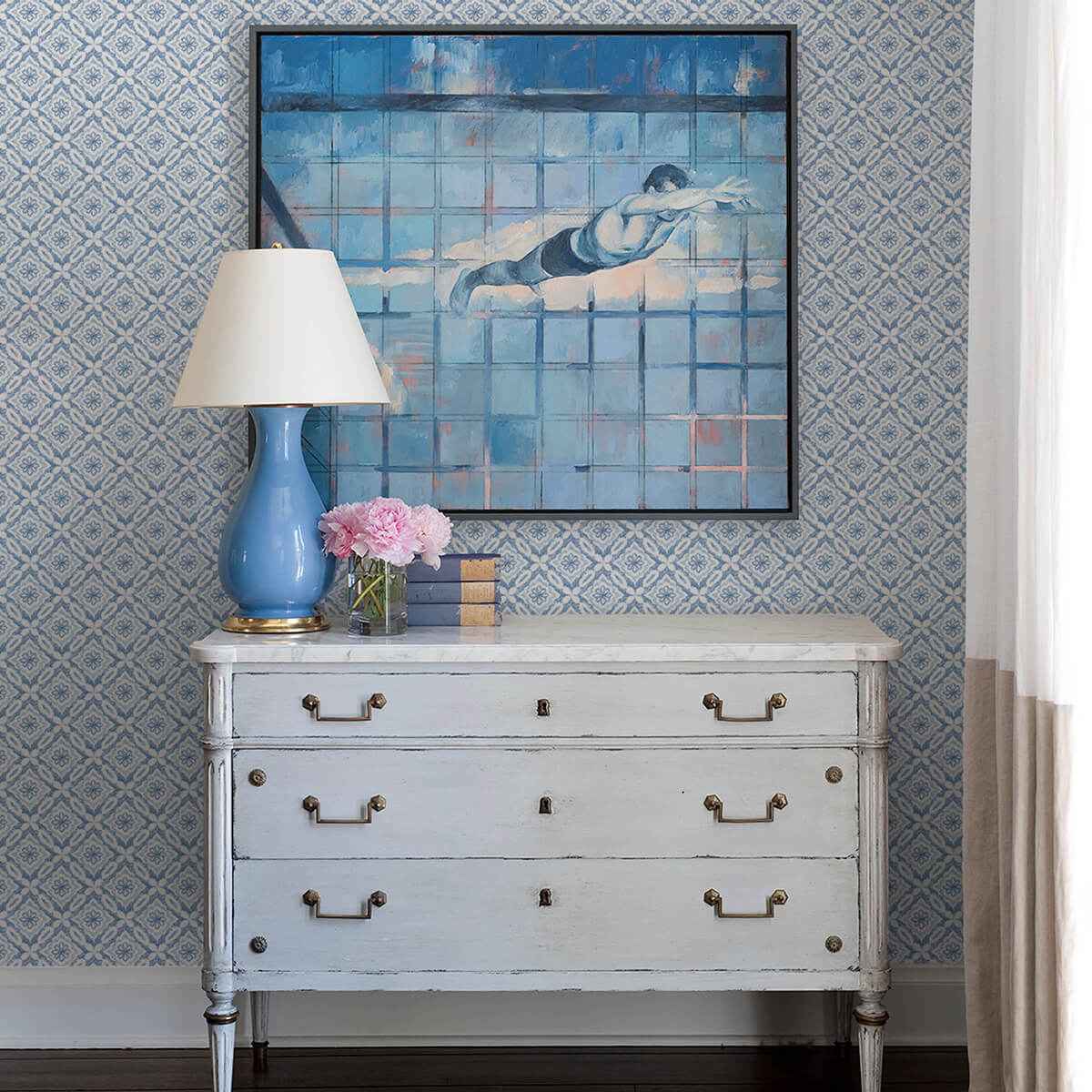 Hugson Blue Quilted Damask Wallpaper - York Wallcoverings - 3122-10702 - York Wallcoverings Wallpaper