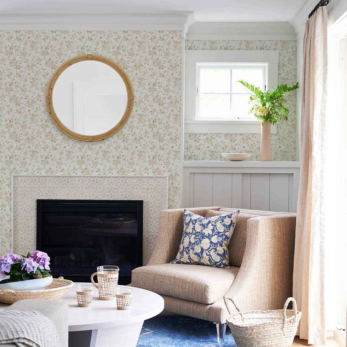 Glinda Light Yellow Floral Trail Wallpaper - York Wallcoverings - 3122-10903 - York Wallcoverings Wallpaper