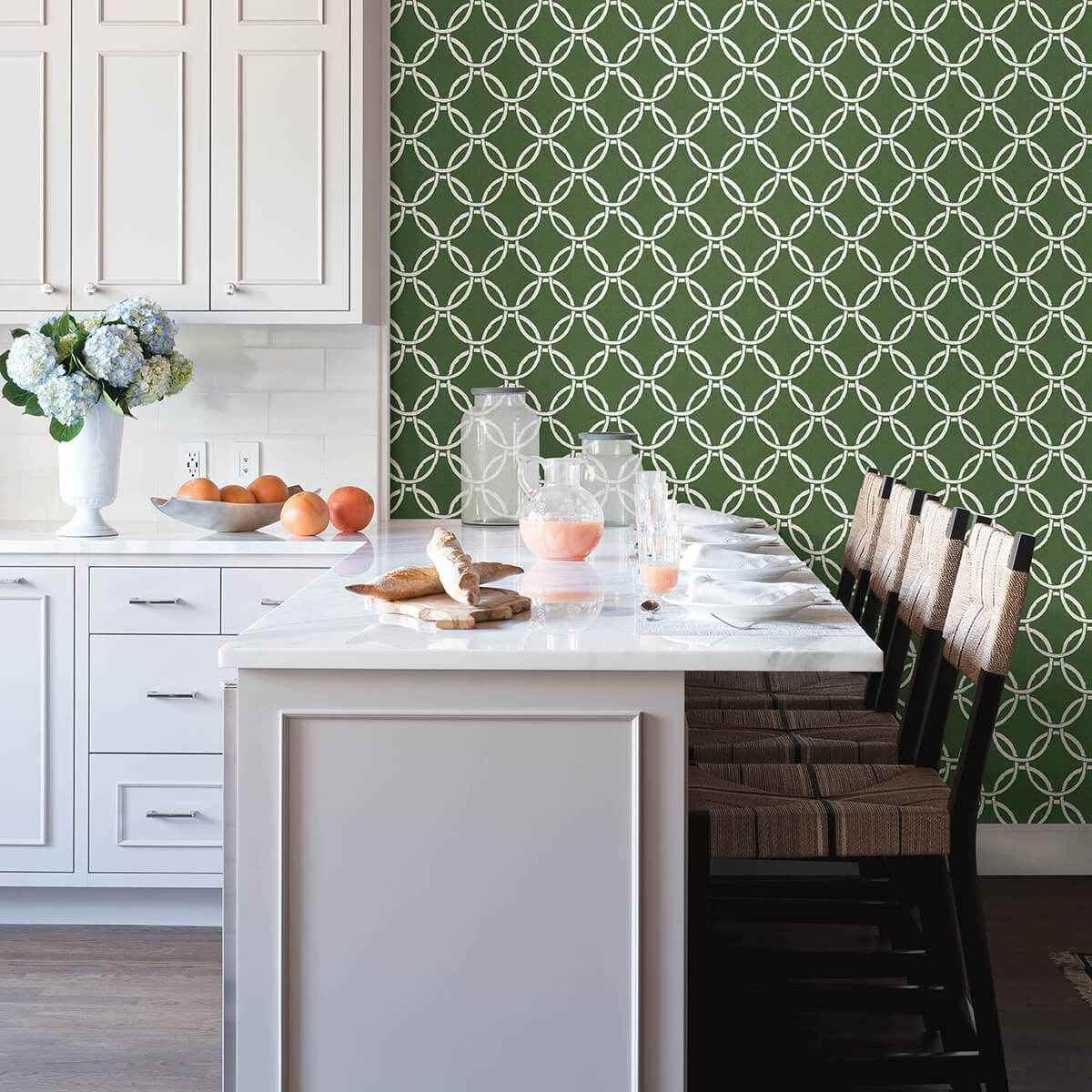 Quelala Green Ring Ogee Wallpaper - York Wallcoverings - 3122-11004 - York Wallcoverings Wallpaper