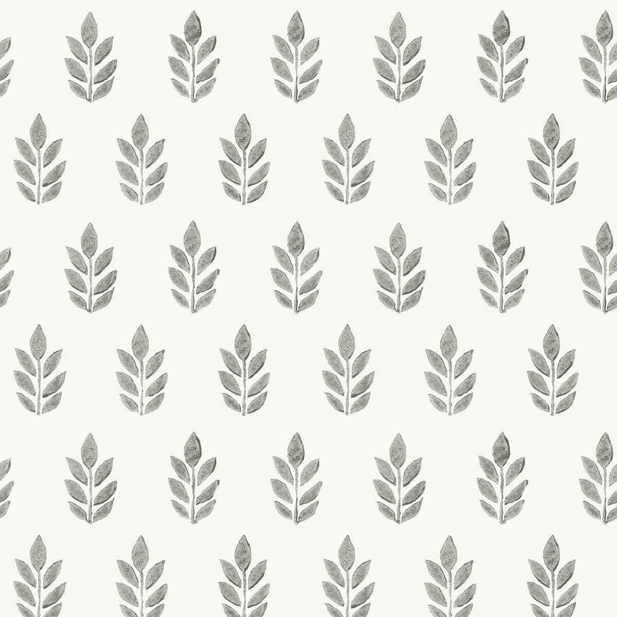 Ervic Charcoal Leaf Block Print Wallpaper - York Wallcoverings - 3122-11300