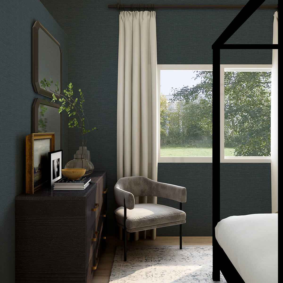 Lela Navy Faux Linen Wallpaper - York Wallcoverings - 2971-86181 - York Wallcoverings Wallpaper