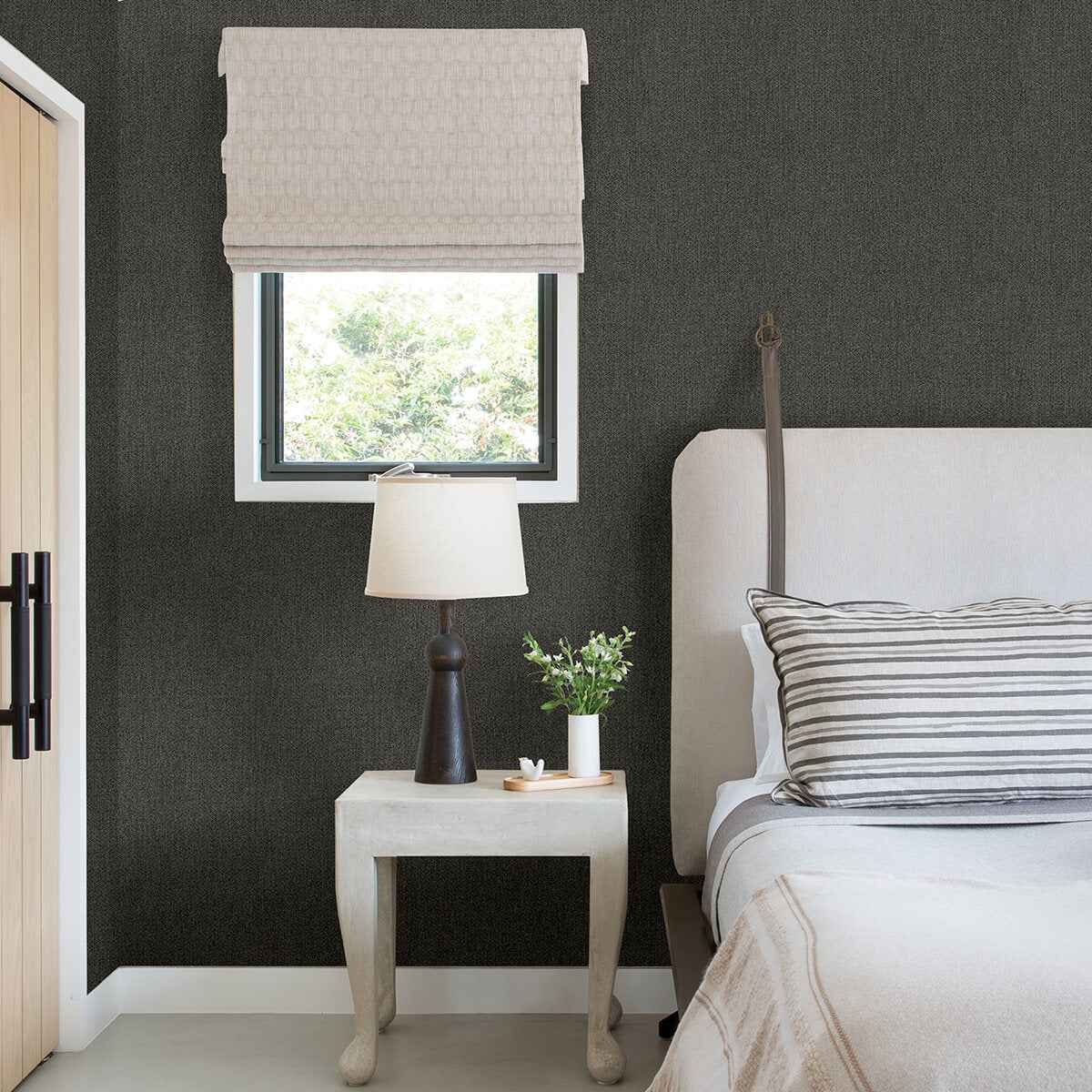 Sydney Charcoal Faux Linen Wallpaper - York Wallcoverings - 2971-86305 - York Wallcoverings Wallpaper