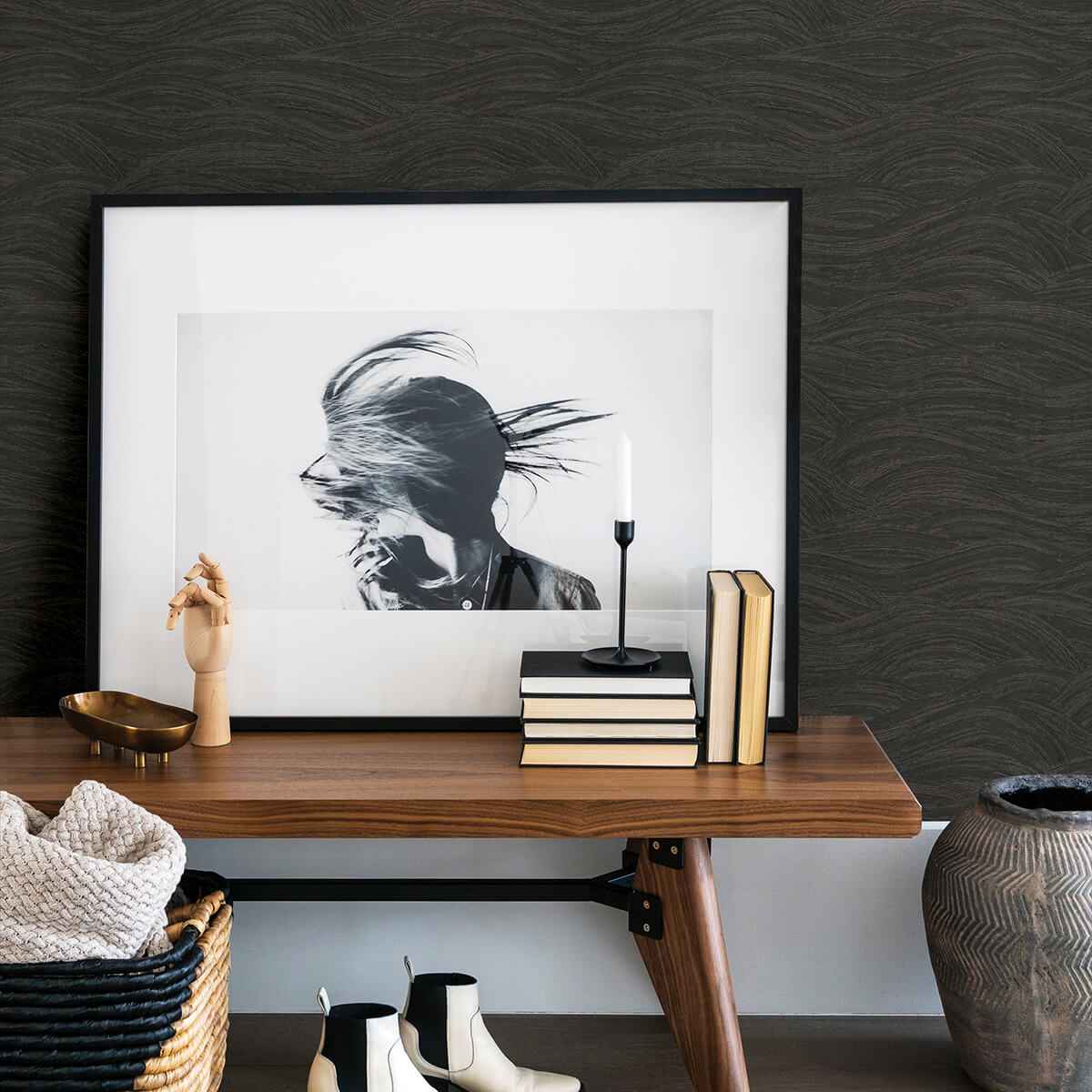 Leith Black Zen Waves Wallpaper - York Wallcoverings - 2971-86363 - York Wallcoverings Wallpaper
