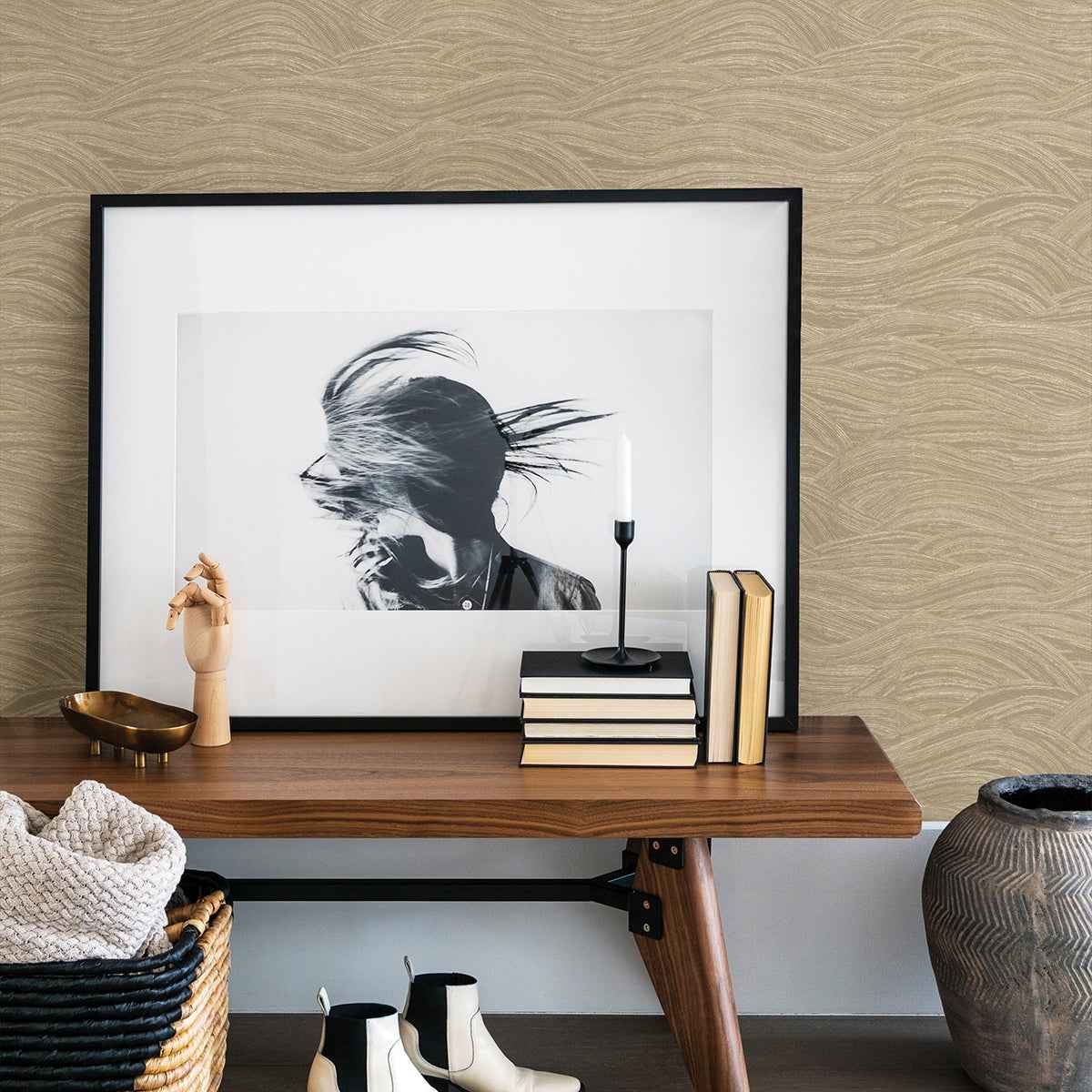 Leith Gold Zen Waves Wallpaper - York Wallcoverings - 2971-86364 - York Wallcoverings Wallpaper