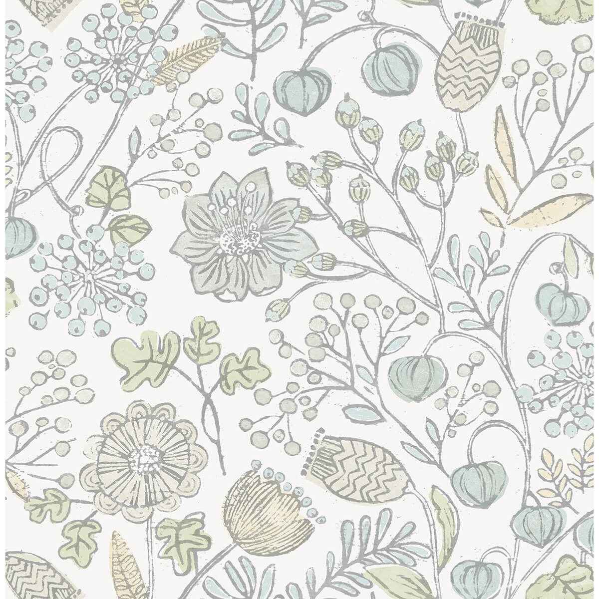 Blue and Green Southern Trail Peel and Stick Wallpaper - York Wallcoverings - NUS4307