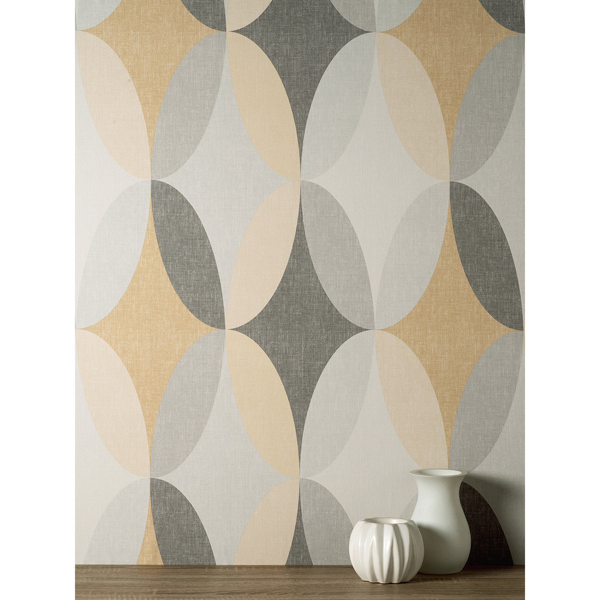 kirby-mustard-oval-geo-wallpaper-york-wallcoverings-m1641 - York Wallcoverings Wallpaper