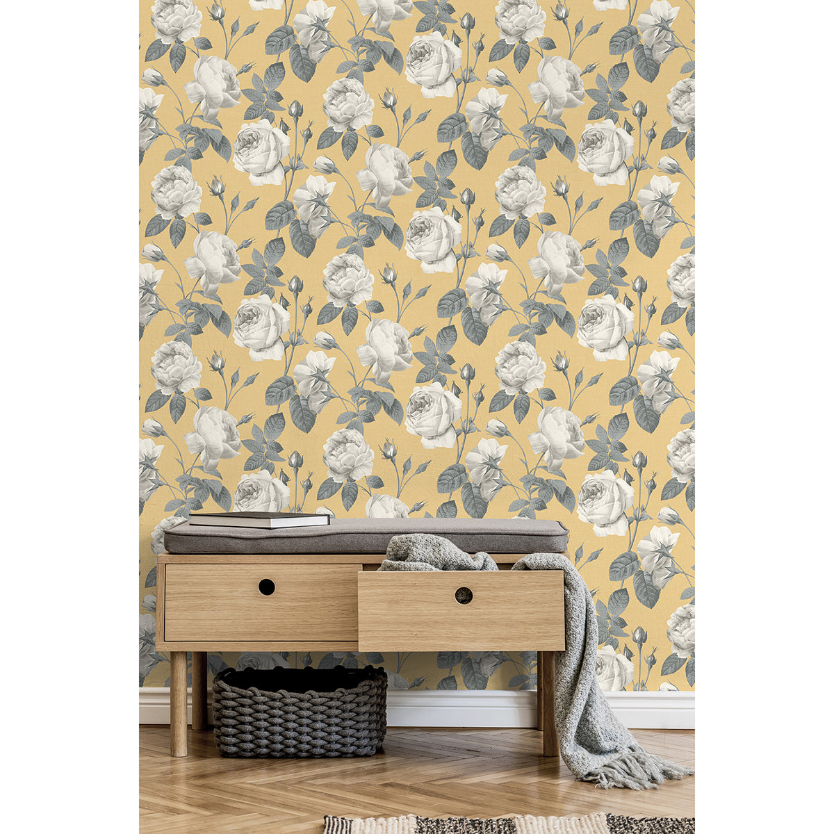 eden-mustard-floral-wallpaper-york-wallcoverings-m1646 - York Wallcoverings Wallpaper