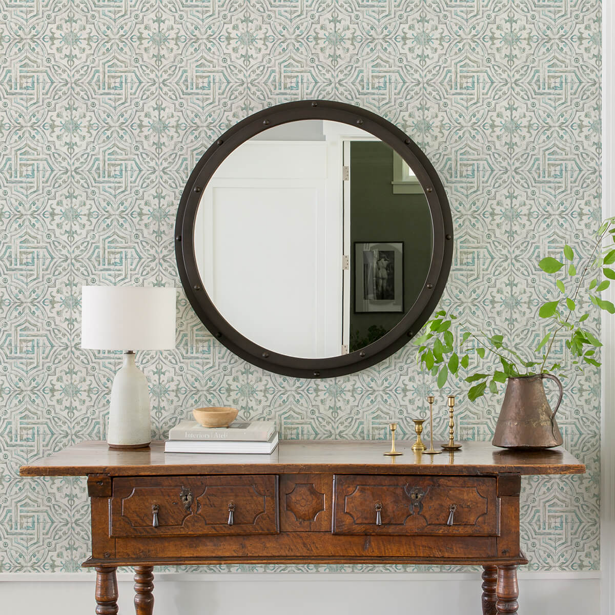 teal-and-grey-landondale-peel-and-stick-wallpaper-york-wallcoverings-nus4395 - York Wallcoverings Wallpaper
