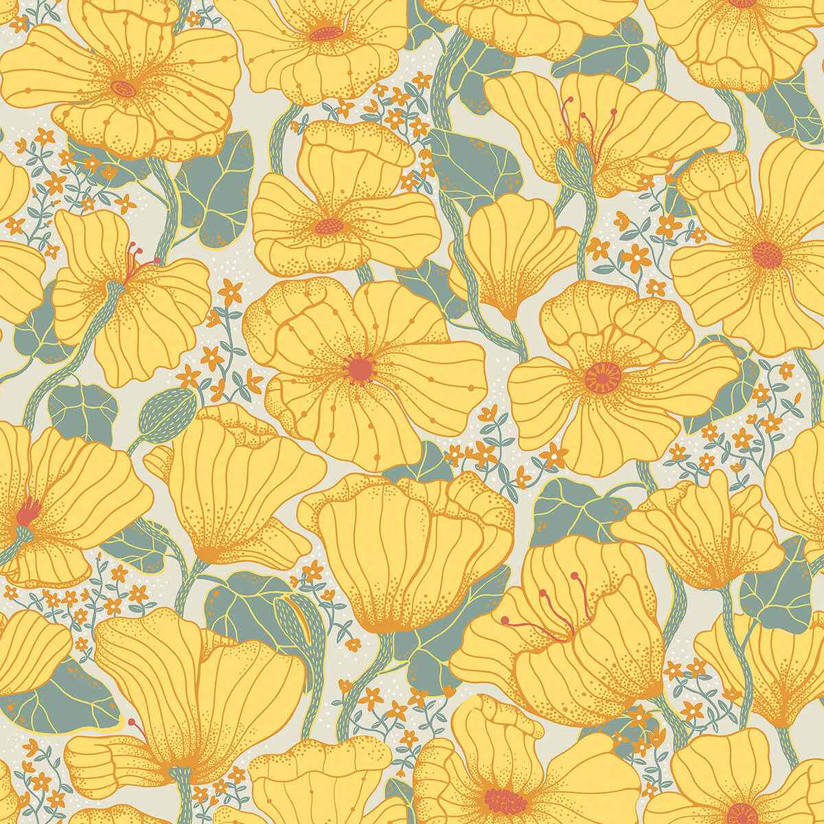 Matilda Yellow Poppy Fields Wallpaper - York Wallcoverings - 2932-65112