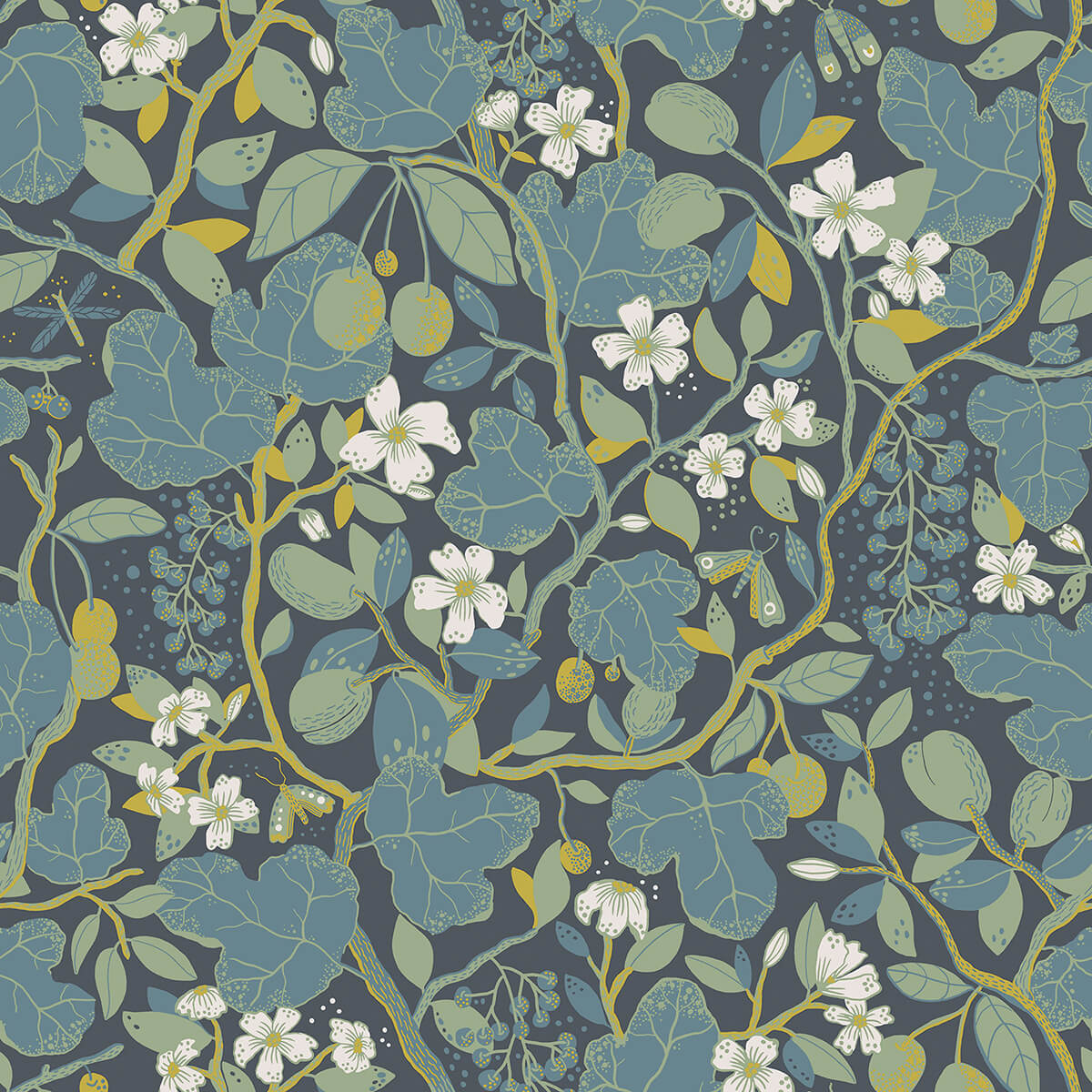 ewald-blue-garden-vines-wallpaper-york-wallcoverings-2932-65122 - York Wallcoverings Wallpaper