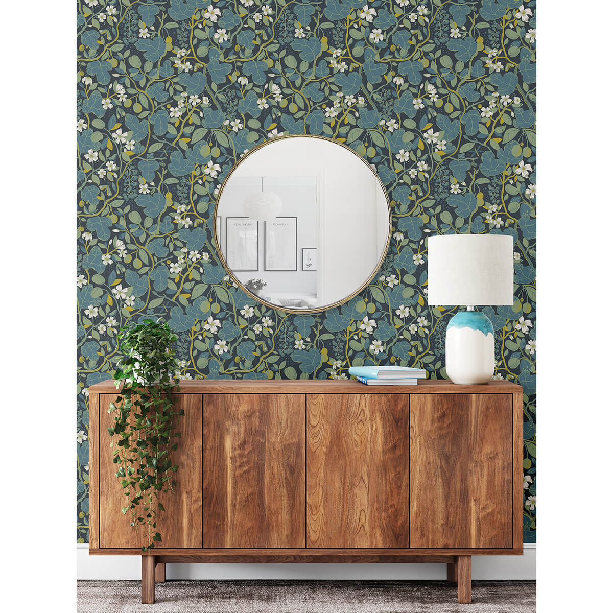 ewald-blue-garden-vines-wallpaper-york-wallcoverings-2932-65122 - York Wallcoverings Wallpaper