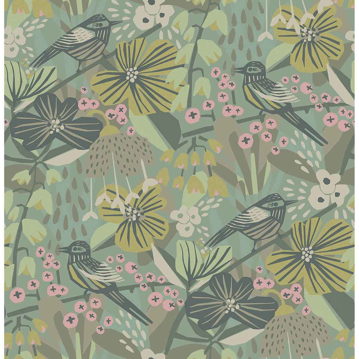 Sage Jaybird Peel & Stick Wallpaper - York Wallcoverings - PLS4217