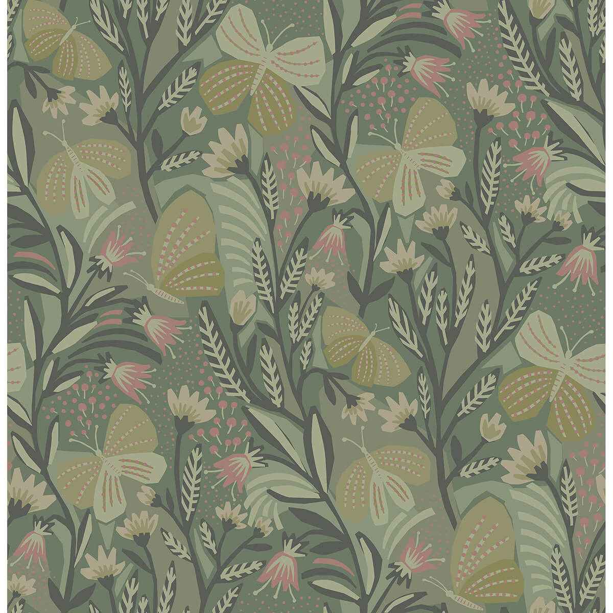 Sage Papillon Flutter Peel and Stick Wallpaper - York Wallcoverings - PLS4204 - York Wallcoverings Wallpaper