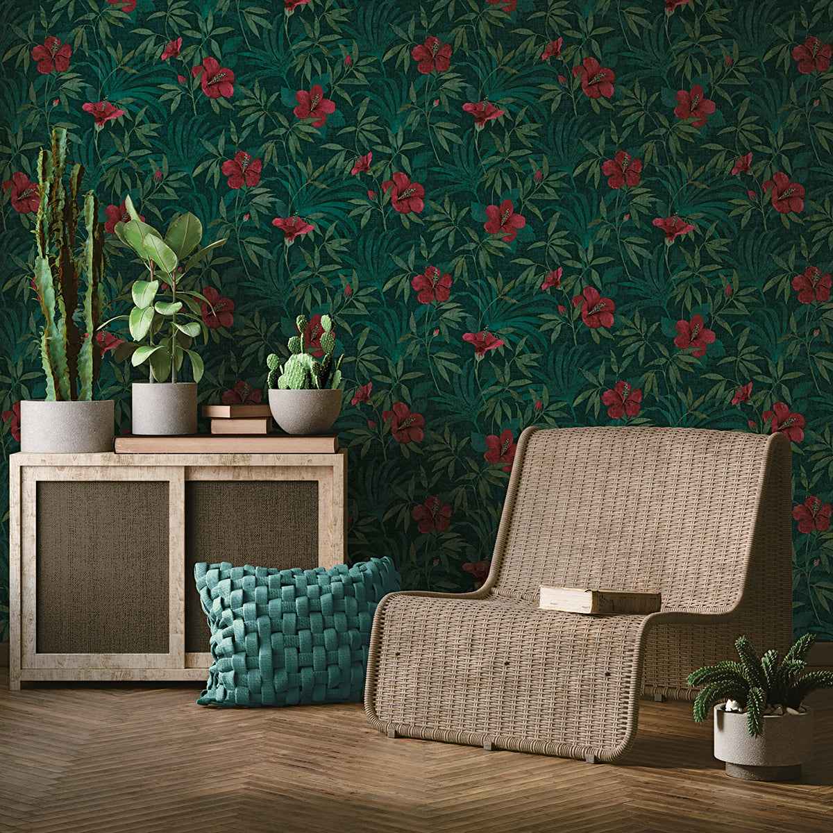 Malecon Green Floral Wallpaper - York Wallcoverings - 4044-38028-1