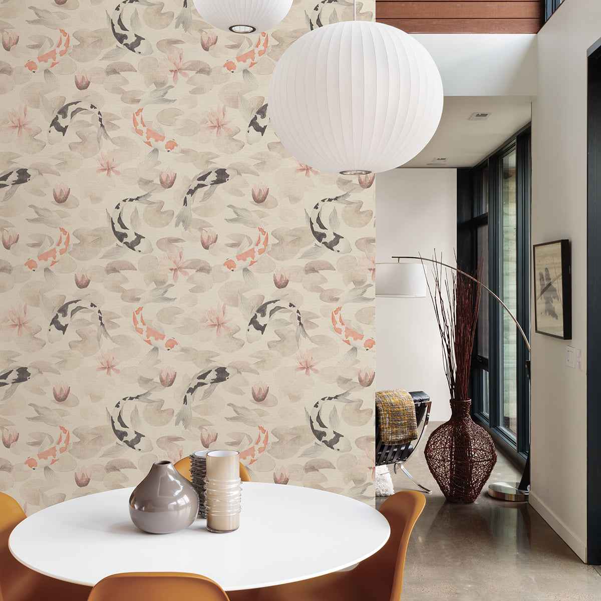 Nobu Beige Koi Fish Wallpaper - York Wallcoverings - 4035-409420