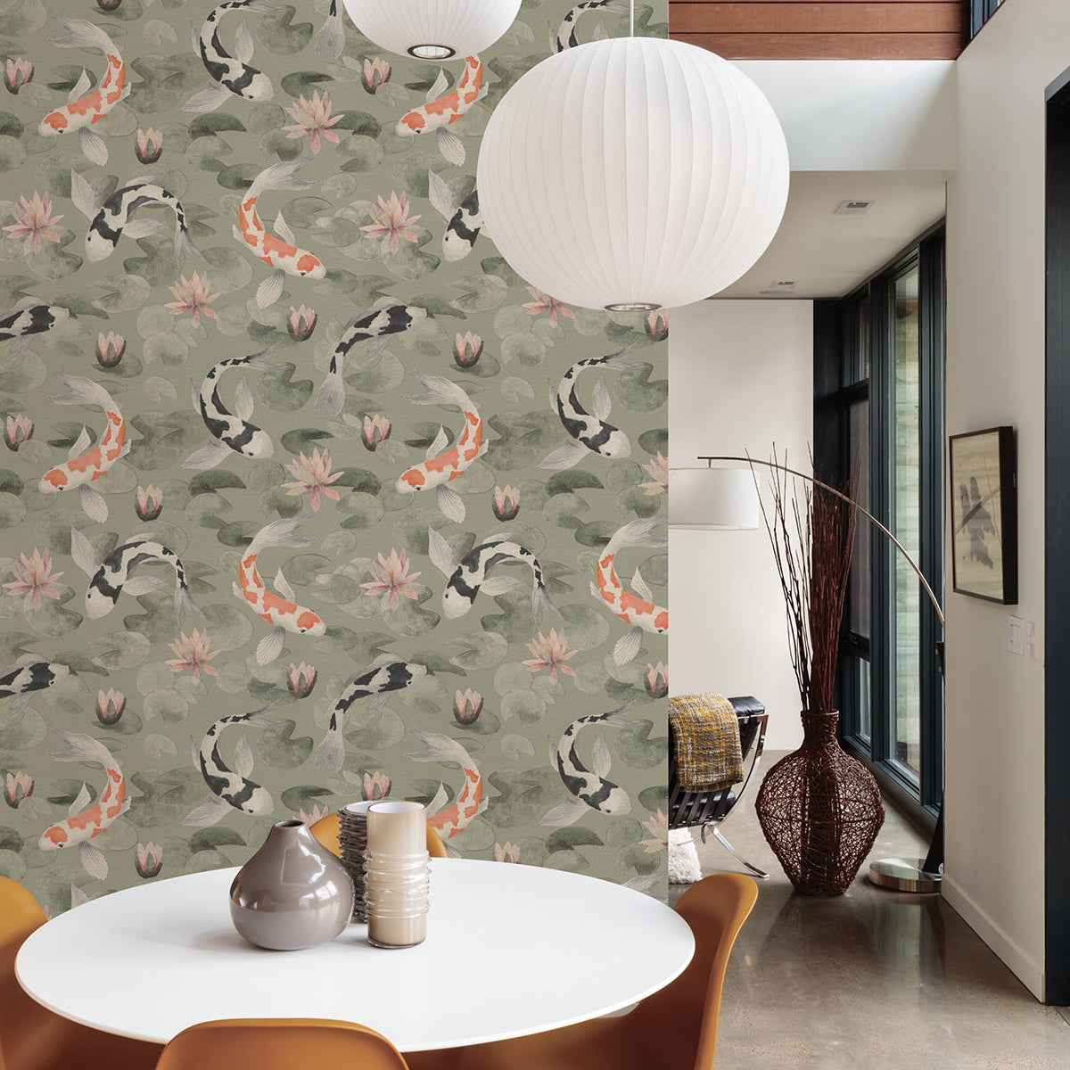 Nobu Green Koi Fish Wallpaper - York Wallcoverings - 4035-409437 - York Wallcoverings Wallpaper