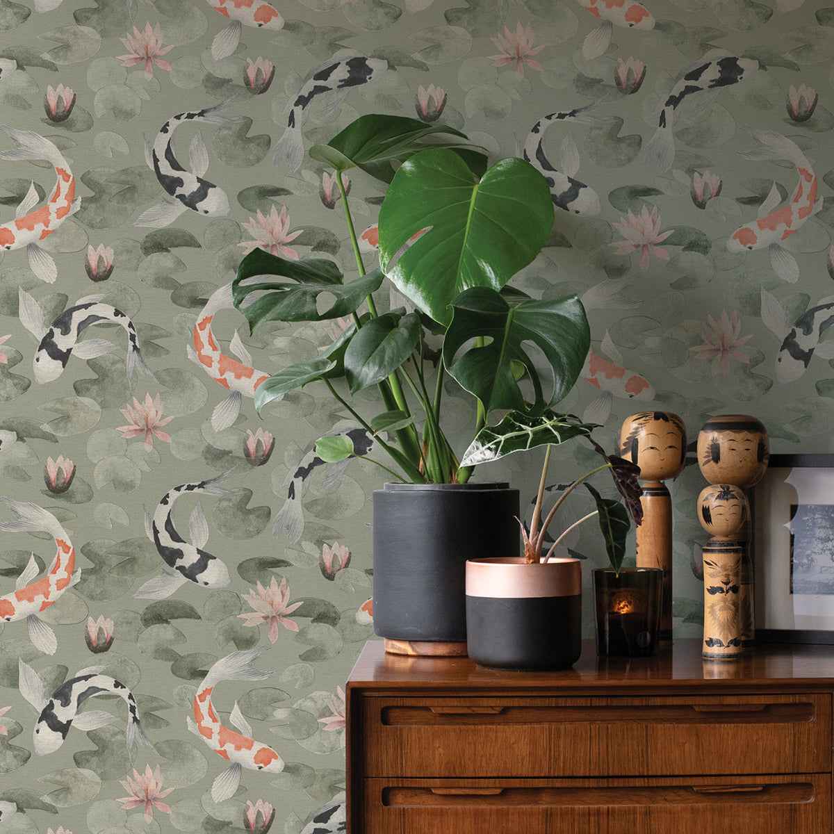 Nobu Green Koi Fish Wallpaper - York Wallcoverings - 4035-409437 - York Wallcoverings Wallpaper