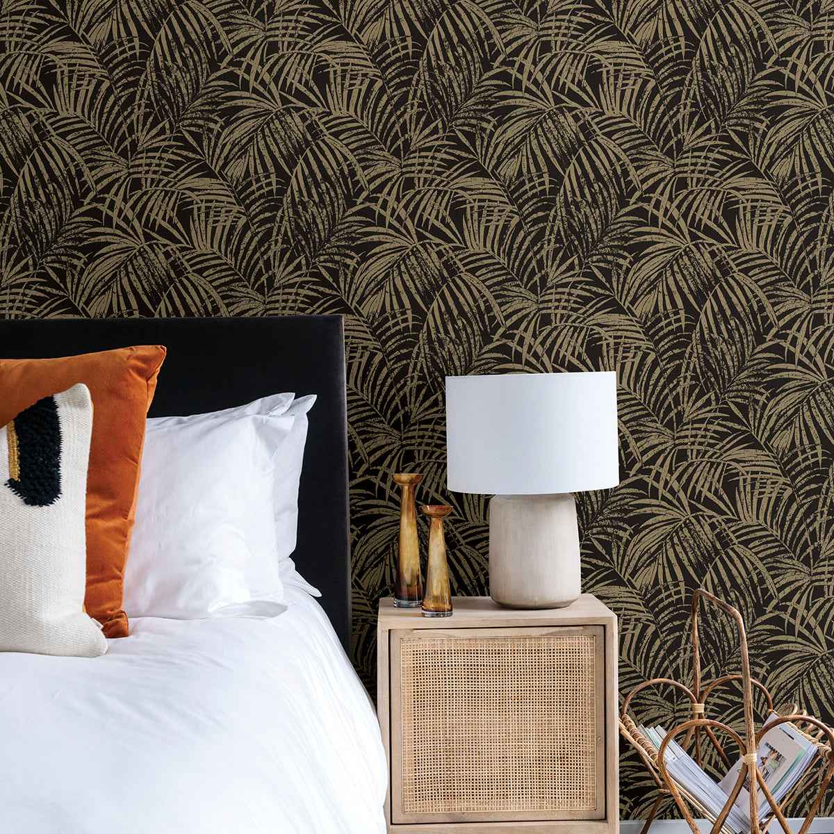 Yumi Black Palm Leaf Wallpaper - York Wallcoverings - 4035-832143 - York Wallcoverings Wallpaper