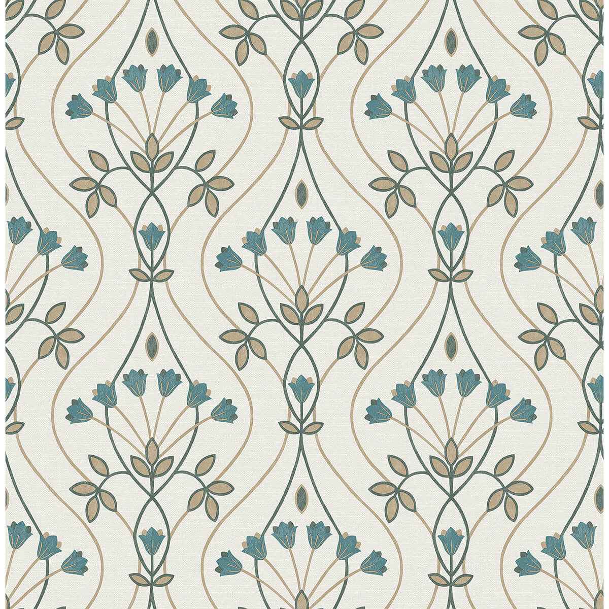 dard-teal-tulip-ogee-wallpaper-york-wallcoverings-2970-26145 - York Wallcoverings Wallpaper