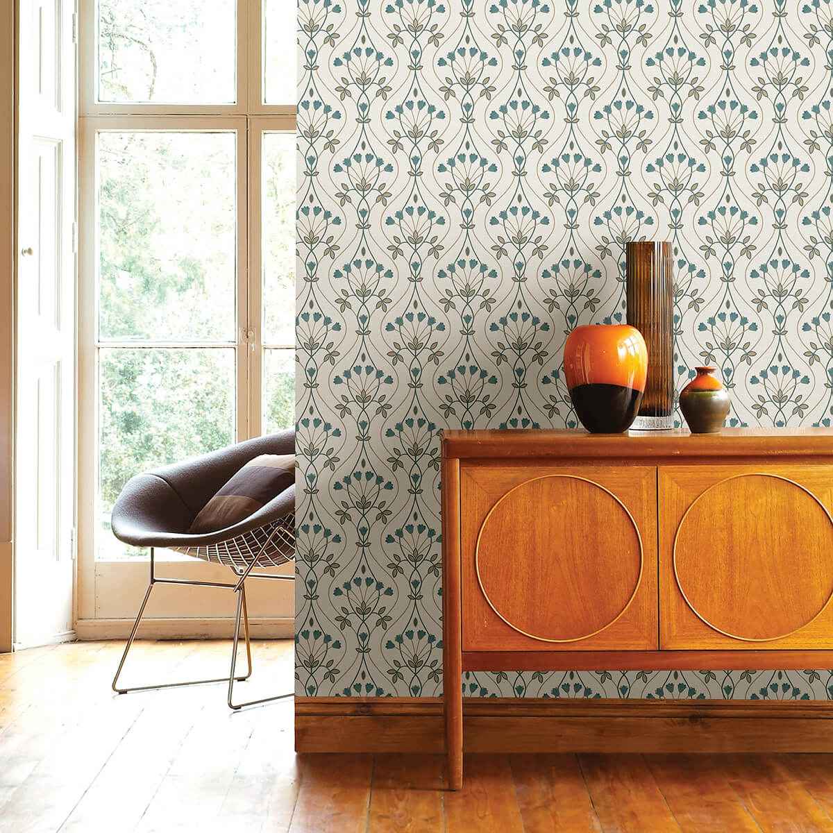 dard-teal-tulip-ogee-wallpaper-york-wallcoverings-2970-26145 - York Wallcoverings Wallpaper