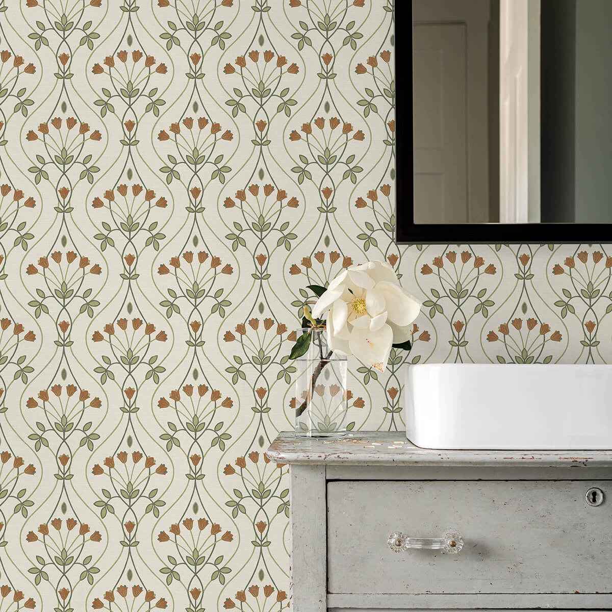 dard-green-tulip-ogee-wallpaper-york-wallcoverings-2970-26146 - York Wallcoverings Wallpaper