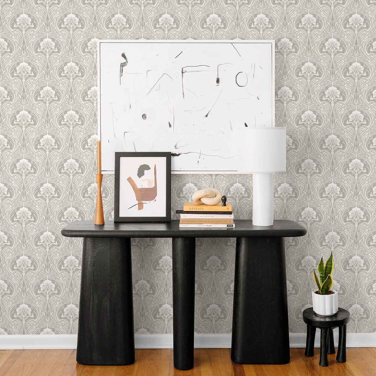 mucha-off-white-botanical-ogee-wallpaper-york-wallcoverings-2970-26149 - York Wallcoverings Wallpaper