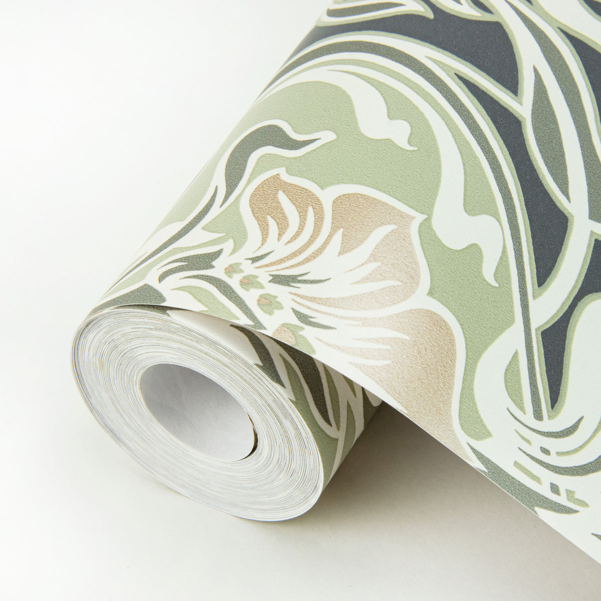 mucha-dark-grey-botanical-ogee-wallpaper-york-wallcoverings-2970-26150