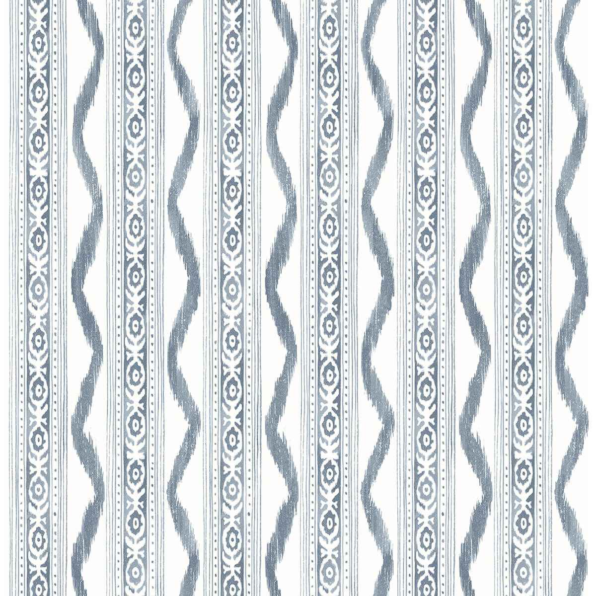 Rhys Blue IKAT Stripe Wallpaper - York Wallcoverings - AST4349 - York Wallcoverings Wallpaper