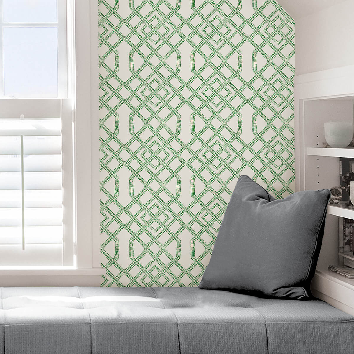 a-classic-trellis-print-with-modern-flair-this-green-and-white-geometric-peel-and-stick-wallpaper-is-york-wallcoverings-nus4382 - York Wallcoverings Wallpaper