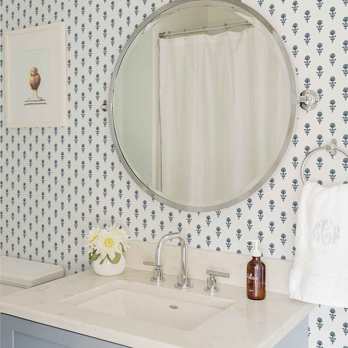 Libby Blue Heather Mini Floral Wallpaper - York Wallcoverings - AST4337 - York Wallcoverings Wallpaper