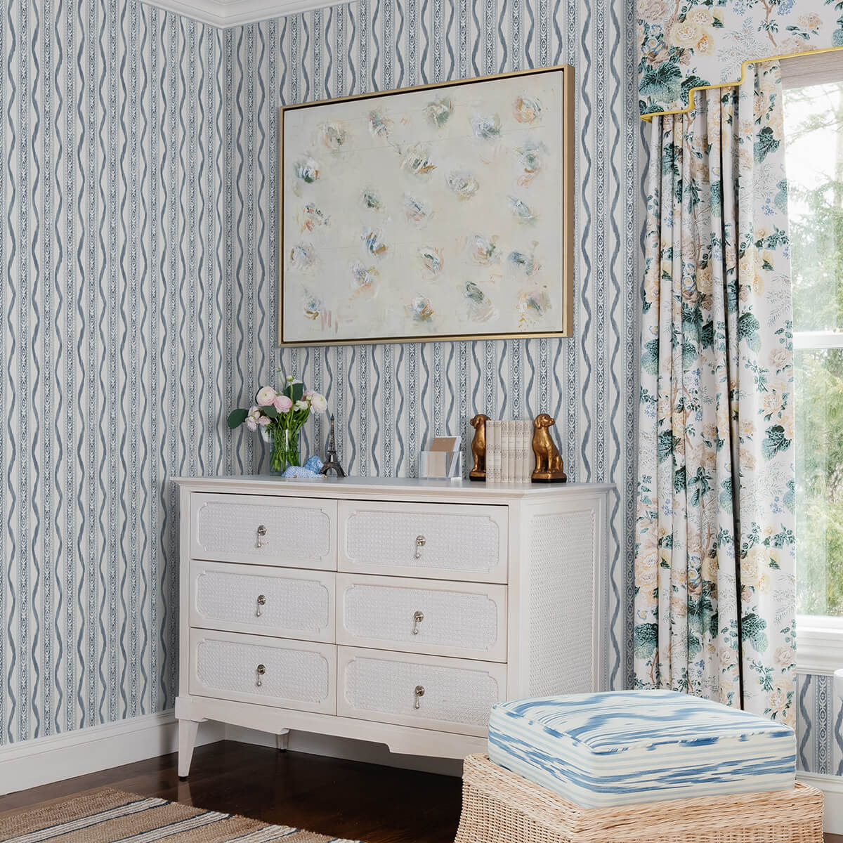 rhys-blue-ikat-stripe-wallpaper-york-wallcoverings-ast4349 - York Wallpaper Wallpaper