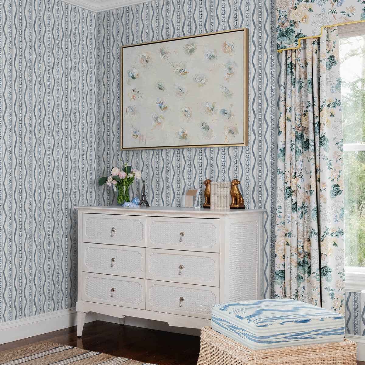 Rhys Blue IKAT Stripe Wallpaper - York Wallcoverings - AST4349 - York Wallcoverings Wallpaper