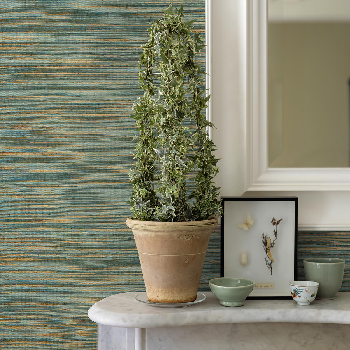 kira-turquoise-hemp-grasscloth-wallpaper-york-wallcoverings-2972-86125 - York Wallcoverings Papel pintado