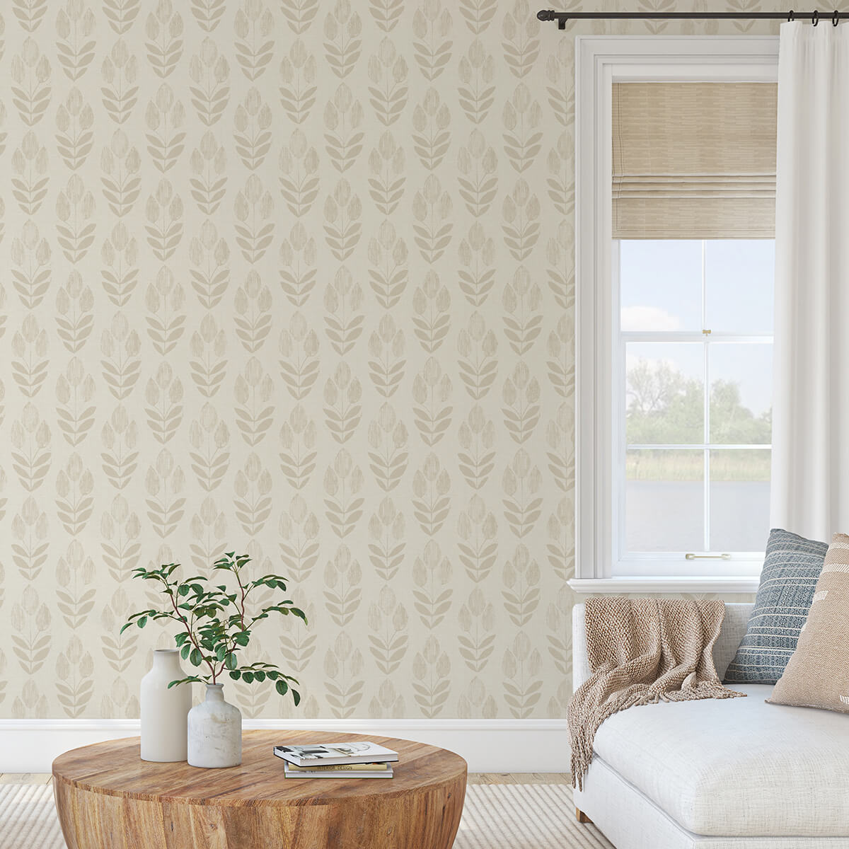 cream-folk-tulip-peel-and-stick-wallpaper-york-wallcoverings-nus4302 - York Wallcoverings Wallpaper