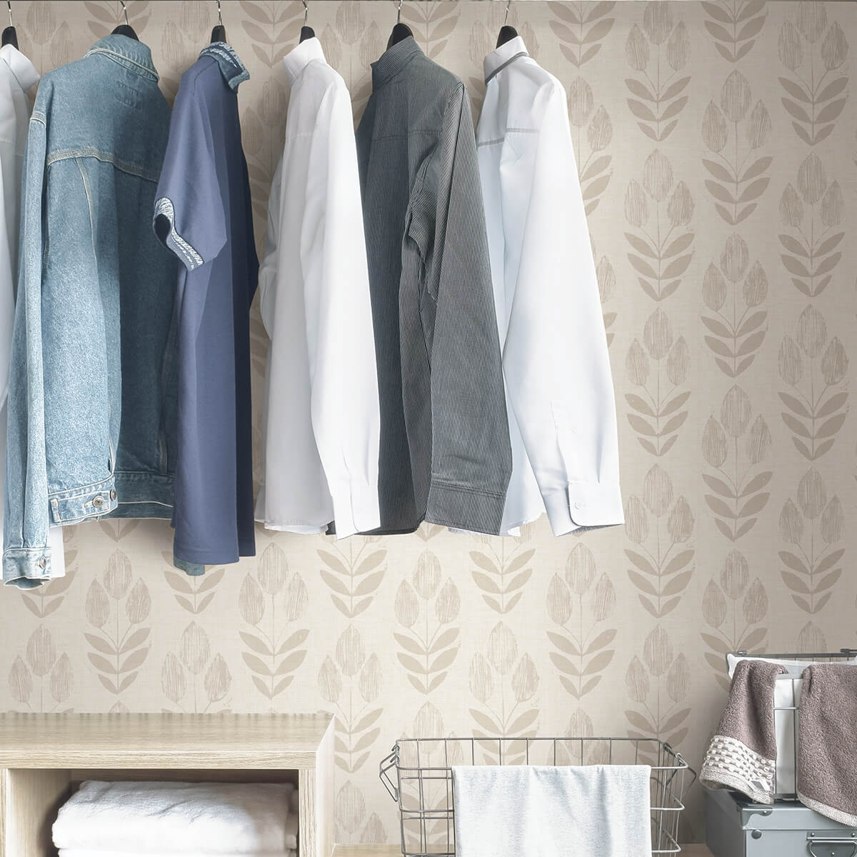 cream-folk-tulip-peel-and-stick-wallpaper-york-wallcoverings-nus4302 - York Wallcoverings Wallpaper