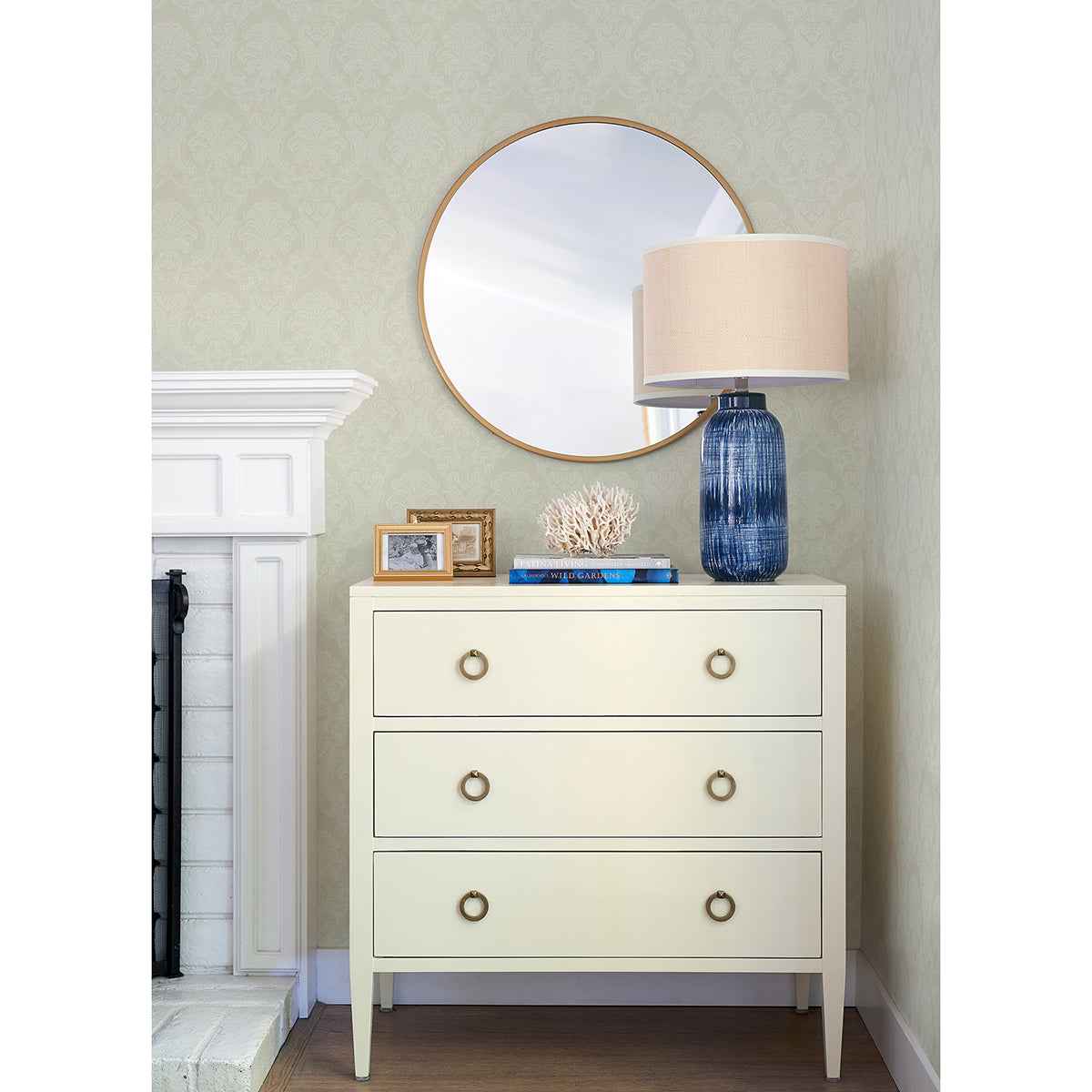 Renatta Cream Damask Wallpaper - York Wallcoverings - 4058-21776