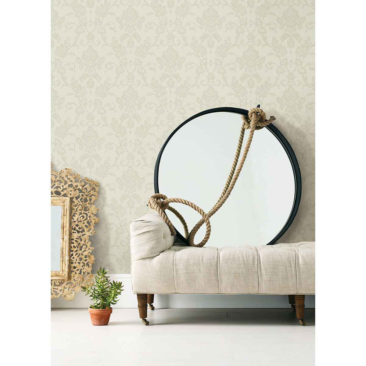 Antonella Silver Scroll Wallpaper - York Wallcoverings - 4058-21786 - York Wallcoverings Wallpaper