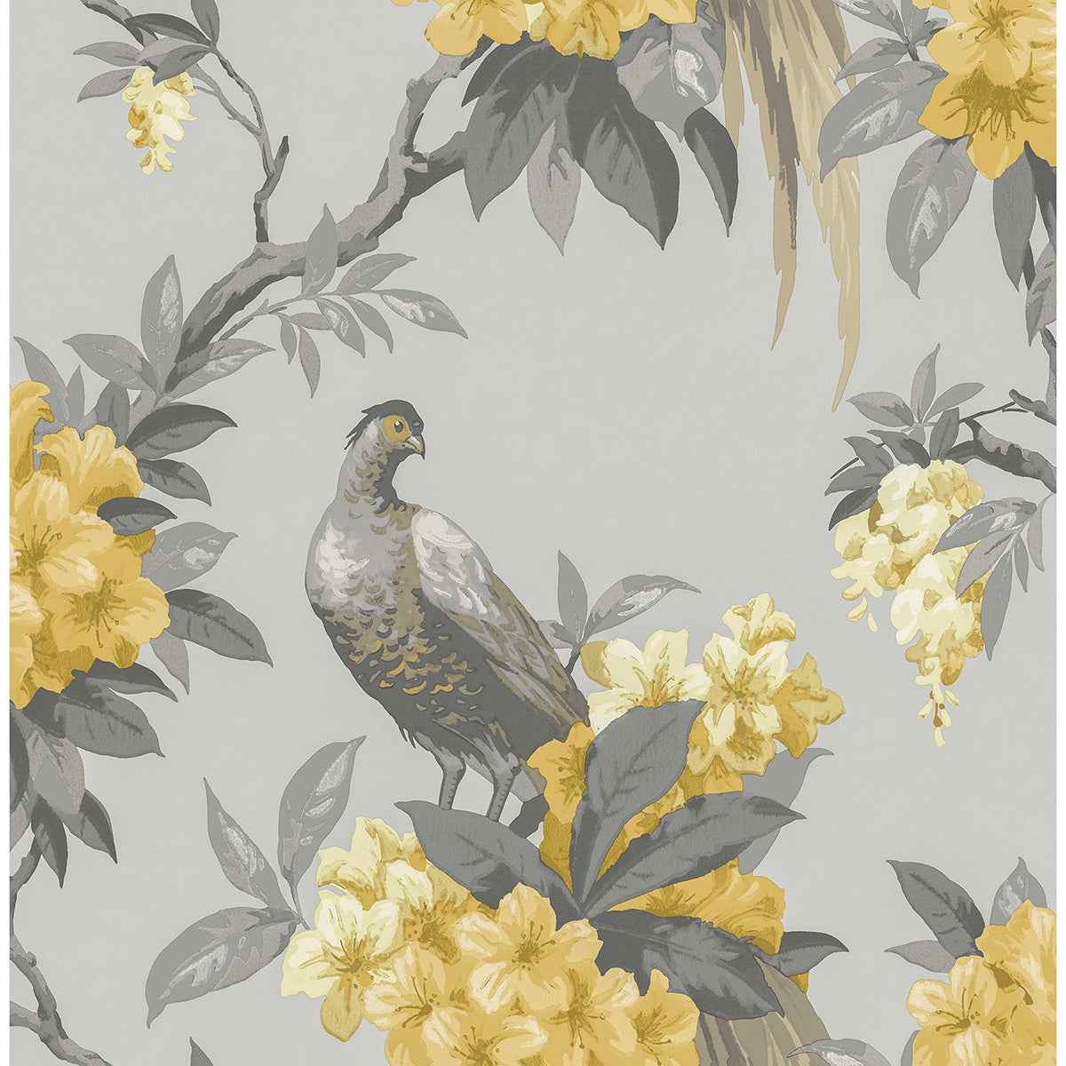 Golden Pheasant Grey Floral Wallpaper - York Wallcoverings - M1662