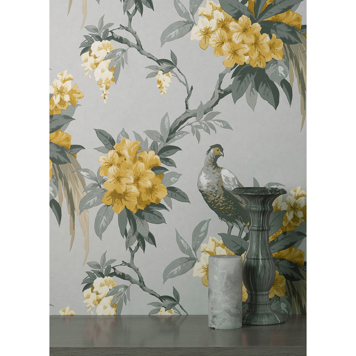 golden-pheasant-grey-floral-wallpaper-york-wallcoverings-m1662 - York Wallcoverings Papel pintado