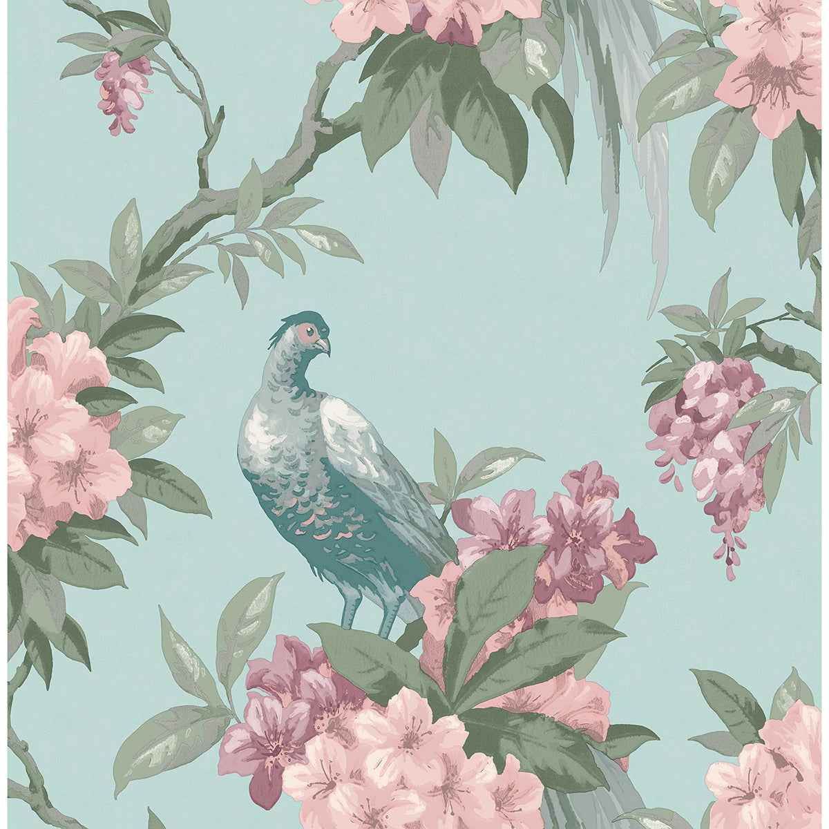 Golden Pheasant Aqua Floral Wallpaper - York Wallcoverings - M1663 - York Wallcoverings Wallpaper