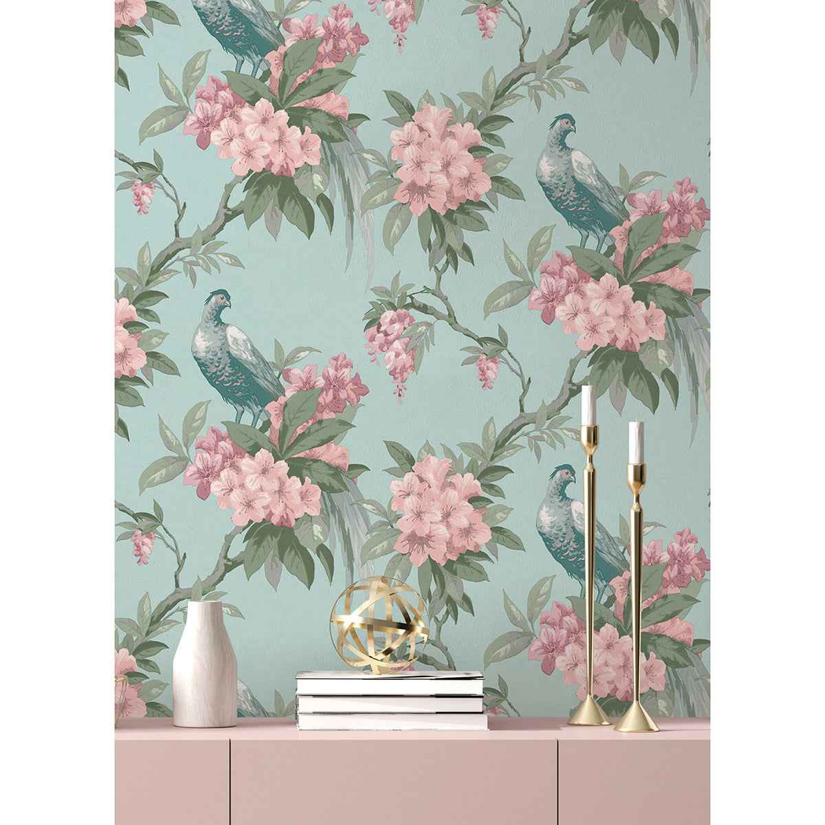 Golden Pheasant Aqua Floral Wallpaper - York Wallcoverings - M1663 - York Wallcoverings Wallpaper