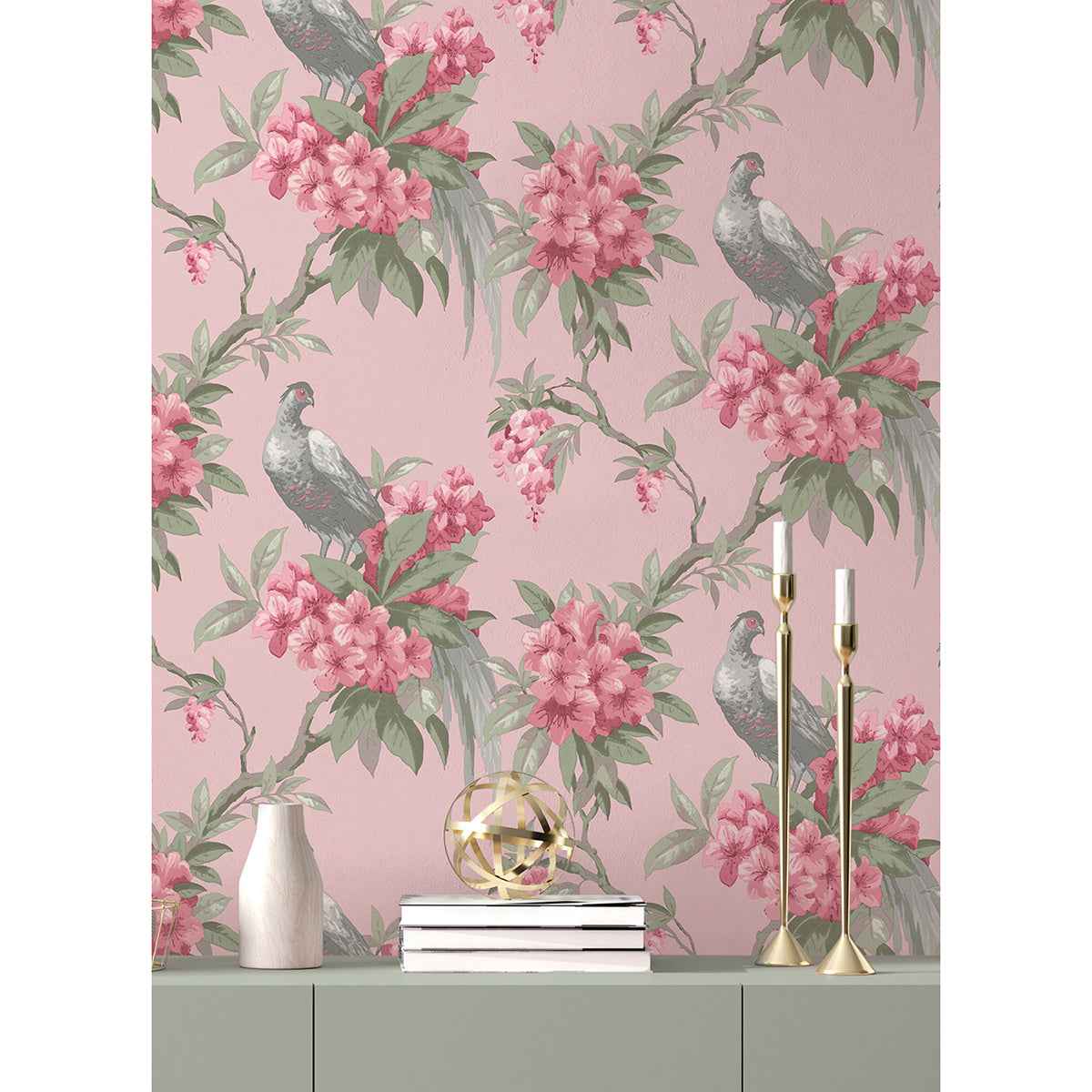 Golden Pink Floral Wallpaper - York Wallcoverings - M1665 - York Wallcoverings Wallpaper
