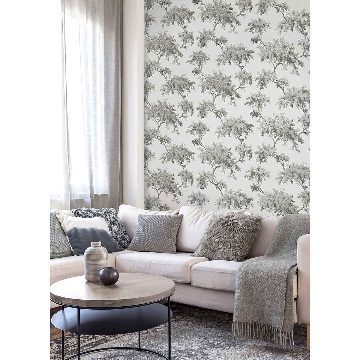 Ashdown Grey Tree Wallpaper - York Wallcoverings - M1671 - York Wallcoverings Wallpaper