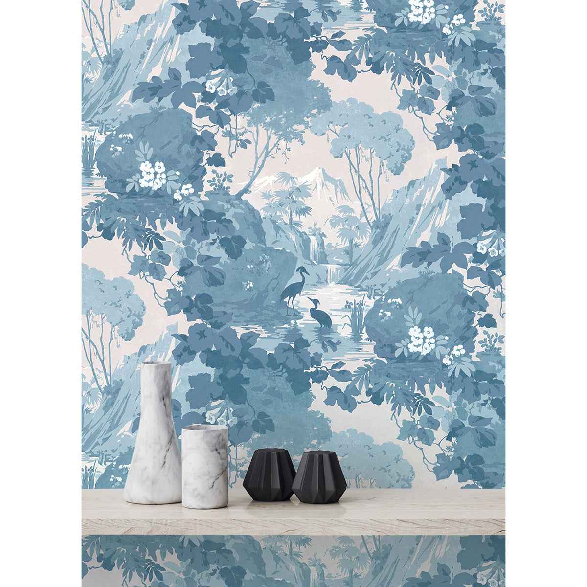 Eden Blue Crane Lagoon Wallpaper - York Wallcoverings - M1675