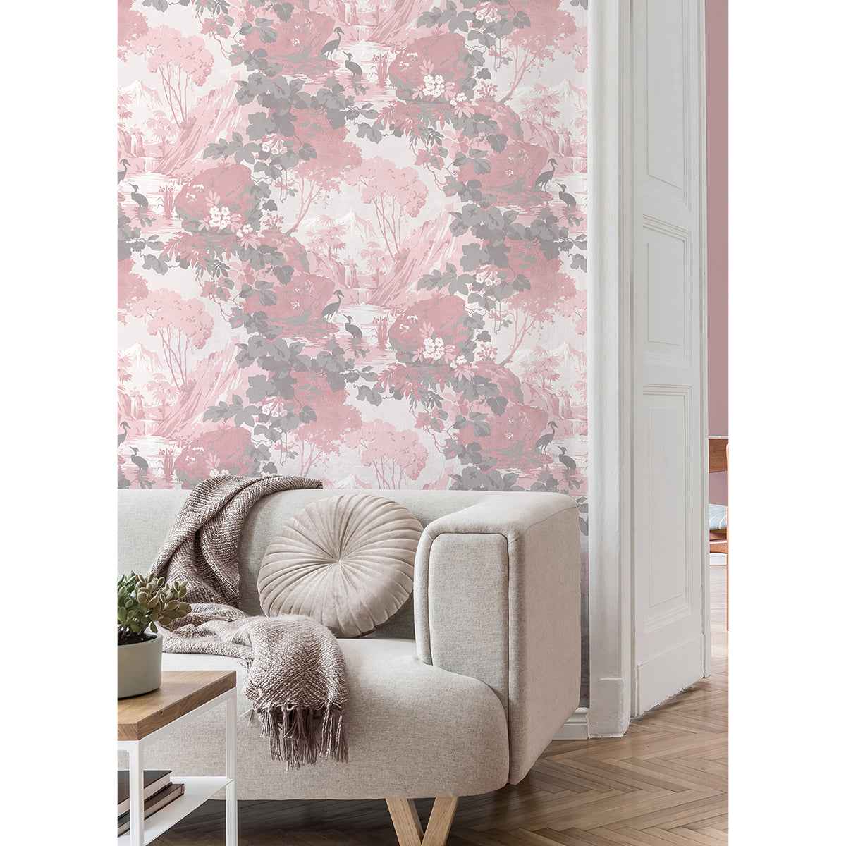 Eden Pink Crane Lagoon Wallpaper - York Wallcoverings - M1676 - York Wallcoverings Wallpaper