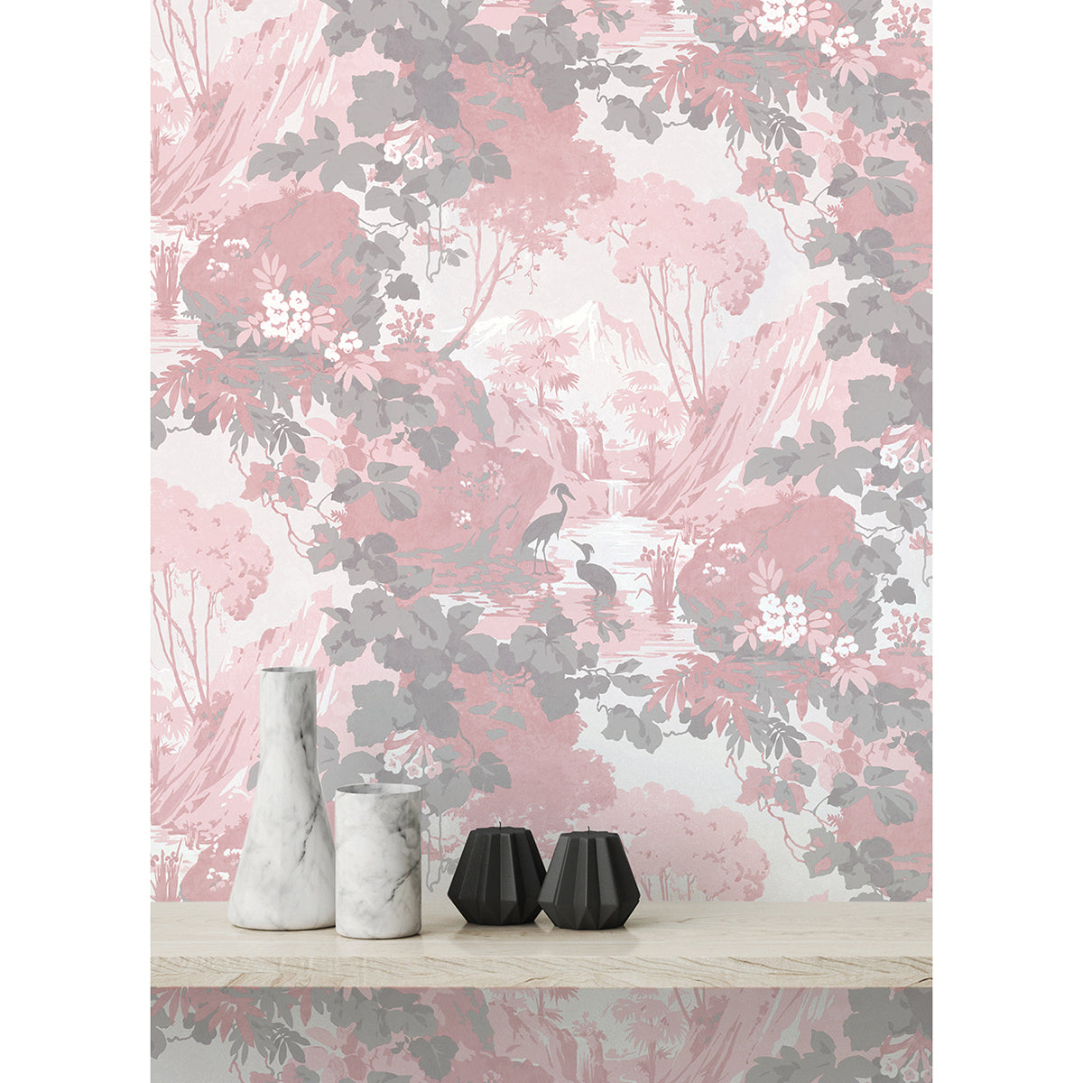 eden-pink-crane-lagoon-wallpaper-york-wallcoverings-m1676 - York Wallcoverings Papel pintado