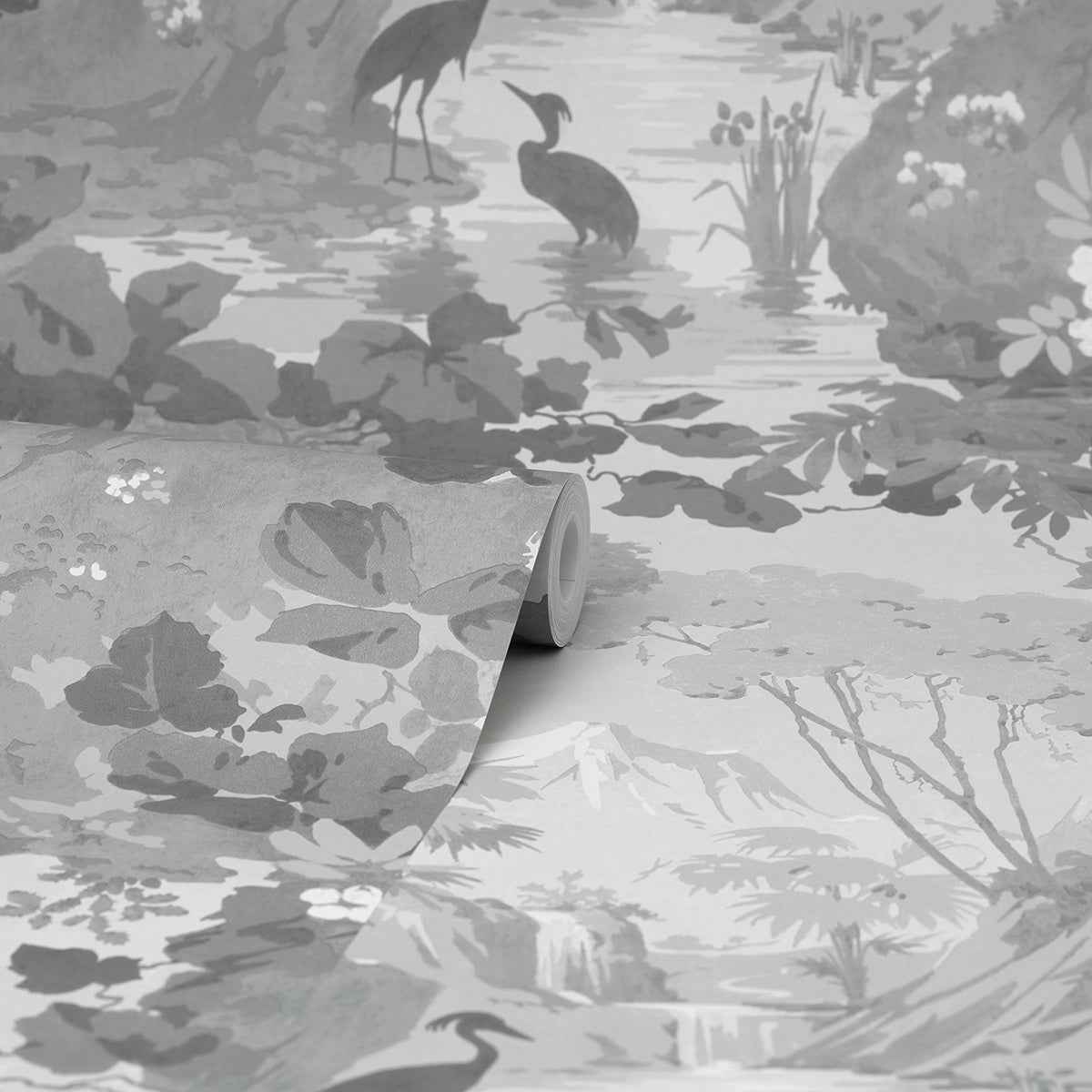 Eden Grey Crane Lagoon Wallpaper - York Wallcoverings - M1677 - York Wallcoverings Wallpaper