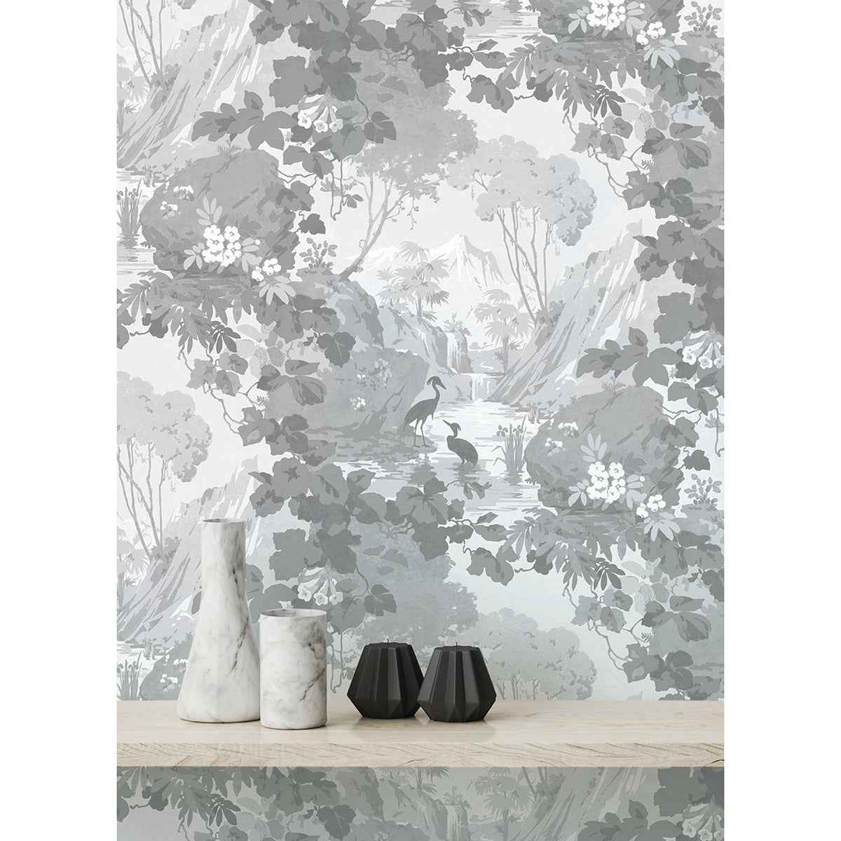Eden Grey Crane Lagoon Wallpaper - York Wallcoverings - M1677 - York Wallcoverings Wallpaper