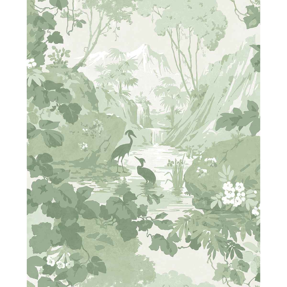 Eden Sage Crane Lagoon Wallpaper - York Wallcoverings - M1679