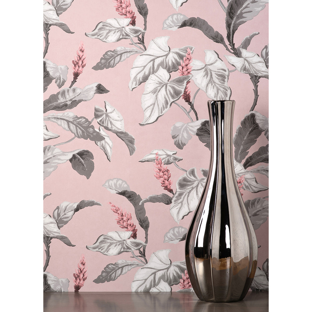 meridian-parade-pink-tropical-leaves-wallpaper-york-wallcoverings-m1690 - York Wallcoverings Wallpaper